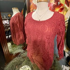 Beautiful lace w underlay. Color watermelon